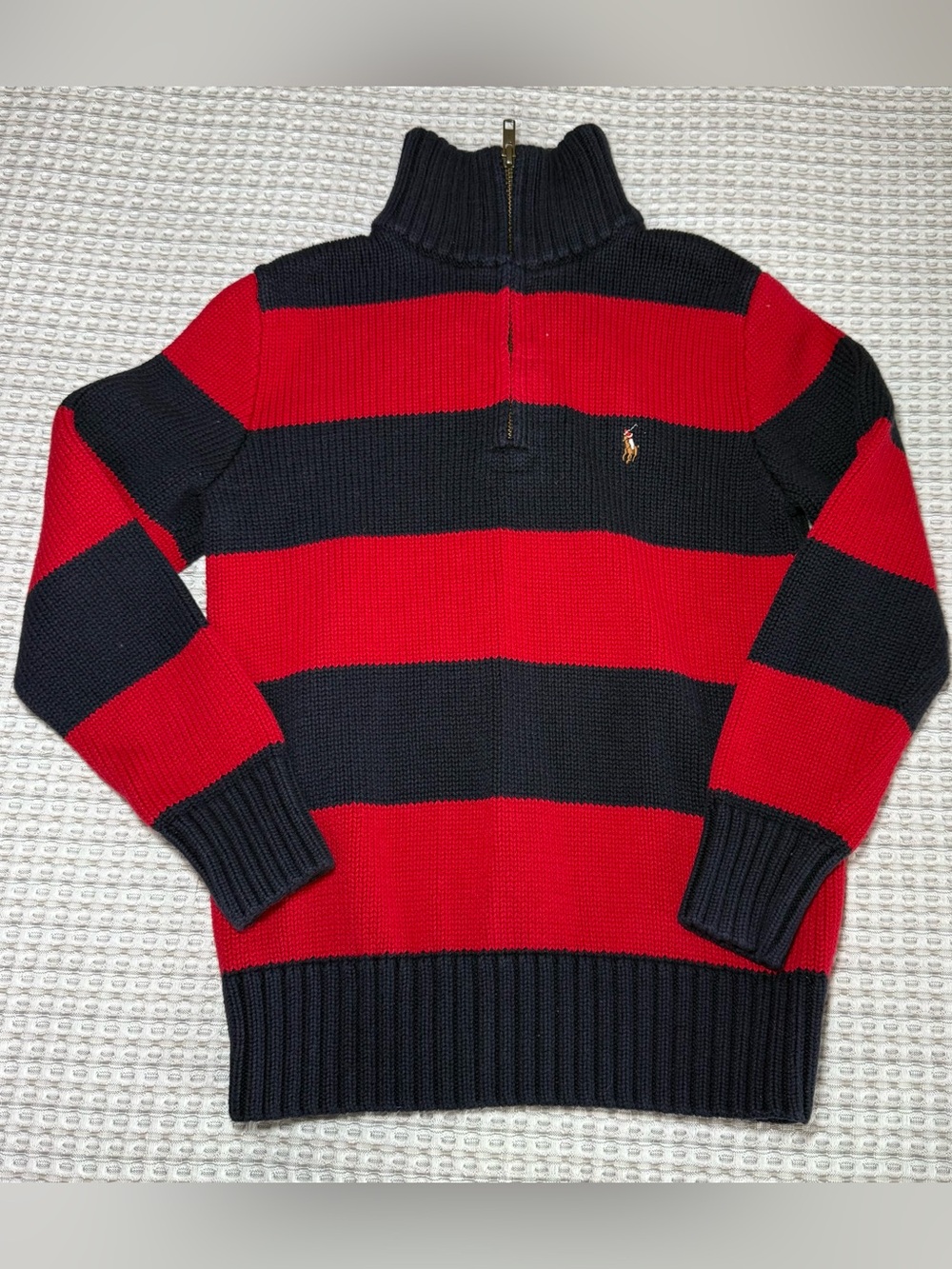 Polo Ralph Lauren Boy Red/Navy Stripped Knit Pullover Sweater Small (8) Preppy